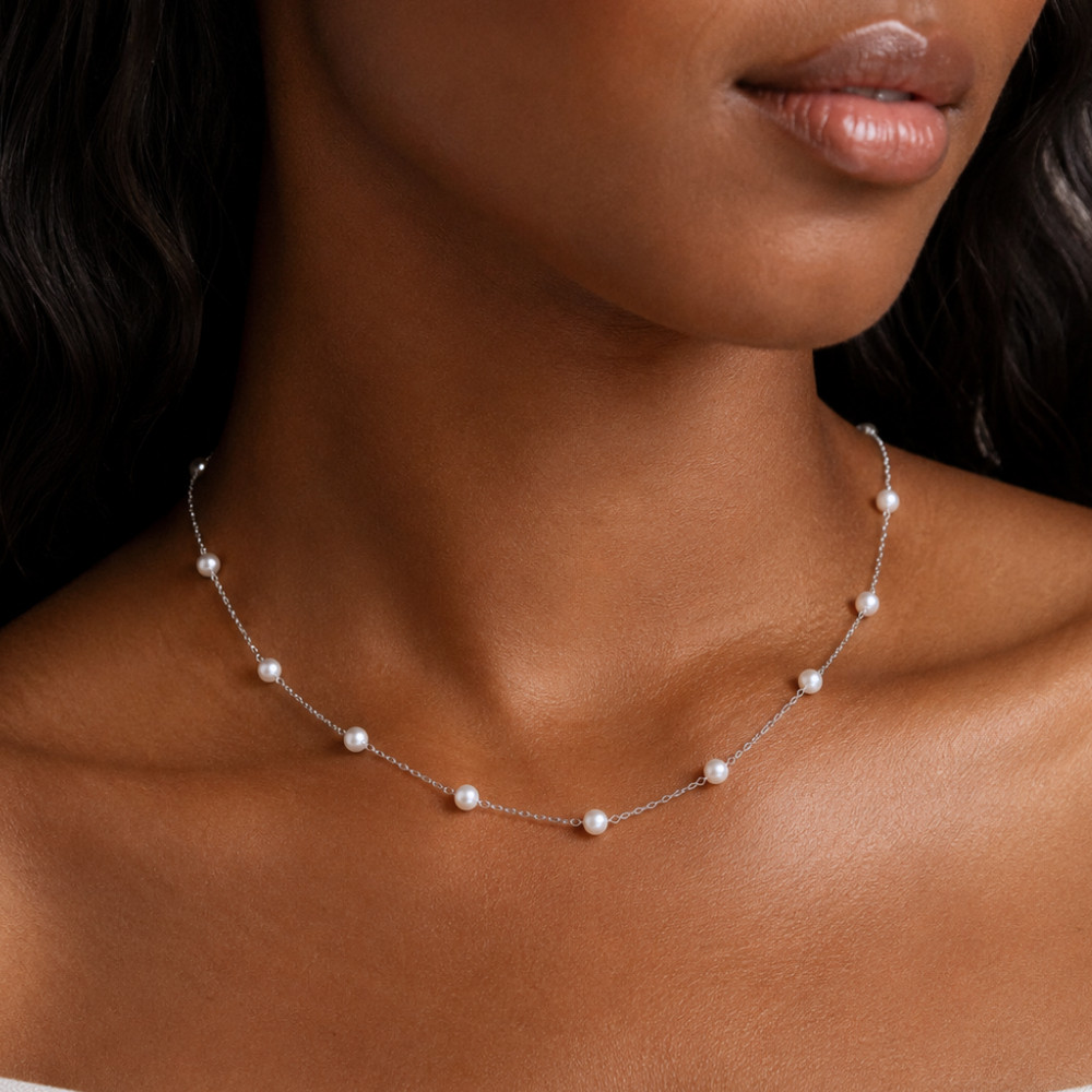 16″ Sterling Silver 9 Cultured Freshwater Pearl Necklace