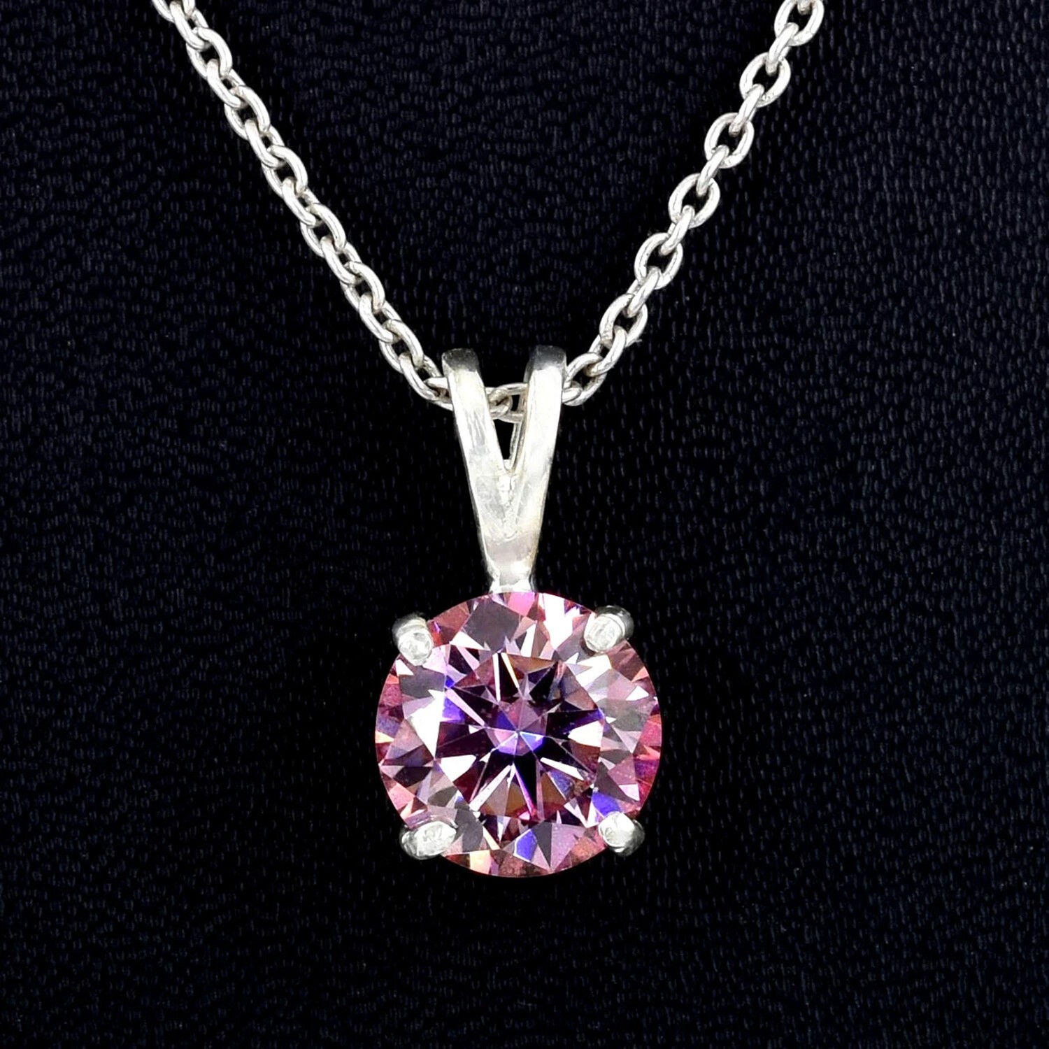 Delicate 5.3 Ct Pink Round Cut Lab Grown Diamond Pendant in Sterling Silver