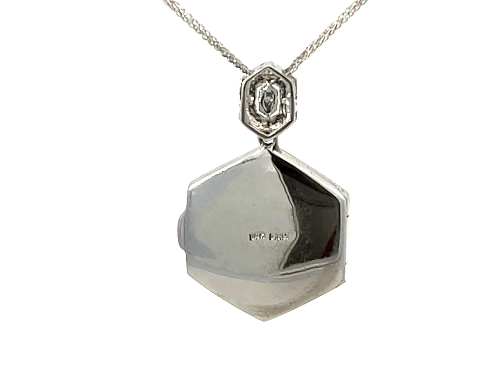 Solid 14K White Gold Hexagon Shaped Diamond Pendant and Chain