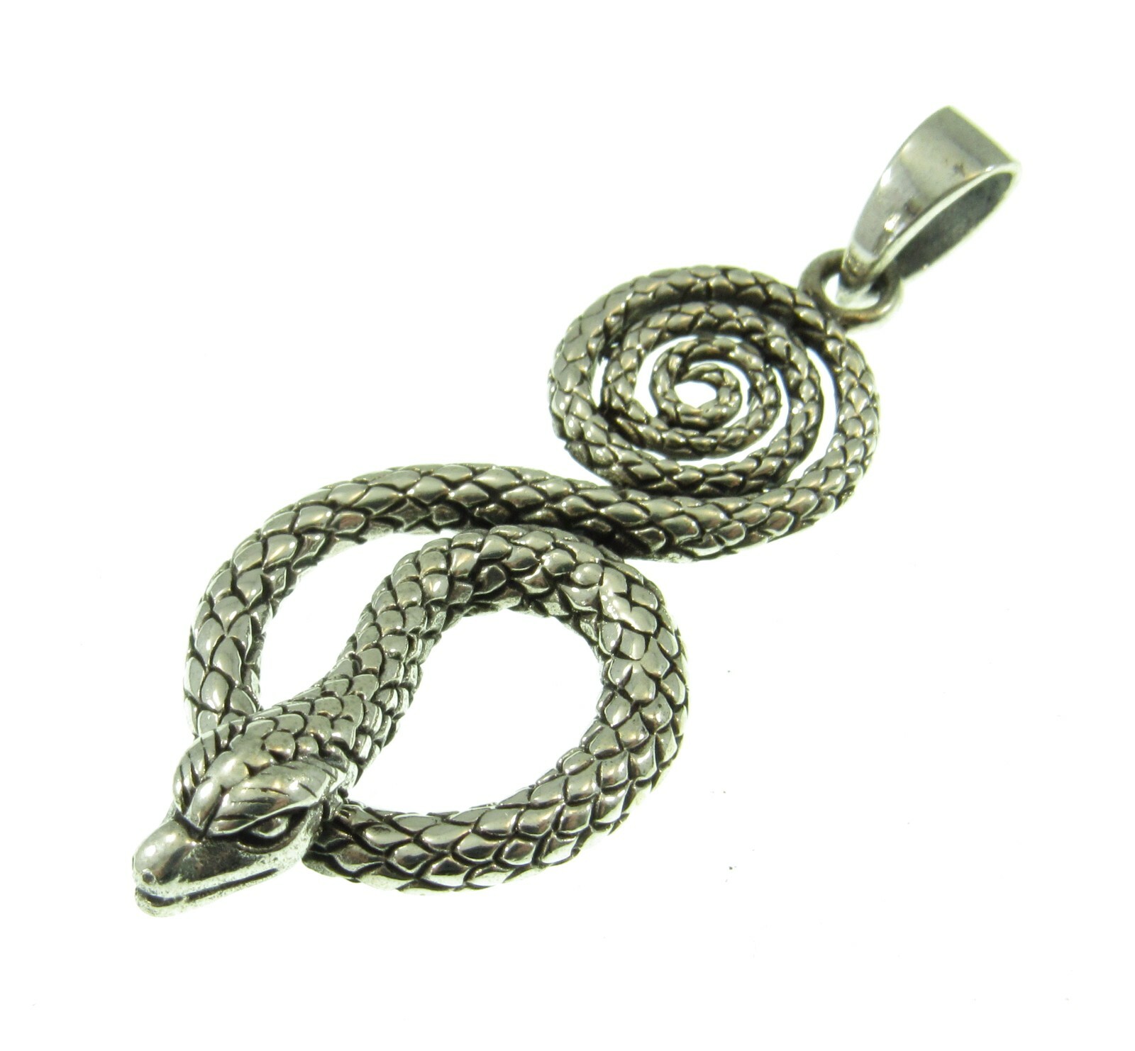 Handcrafted Solid 925 Sterling Silver Coiled SNAKE Pit Viper Pendant