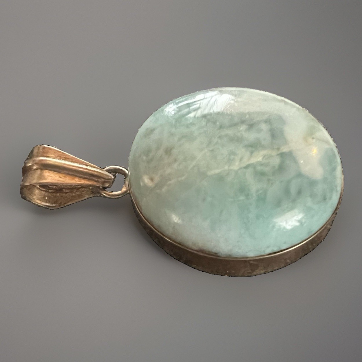 Vintage Sterling Silver Larimar Pendant Round Marked 925