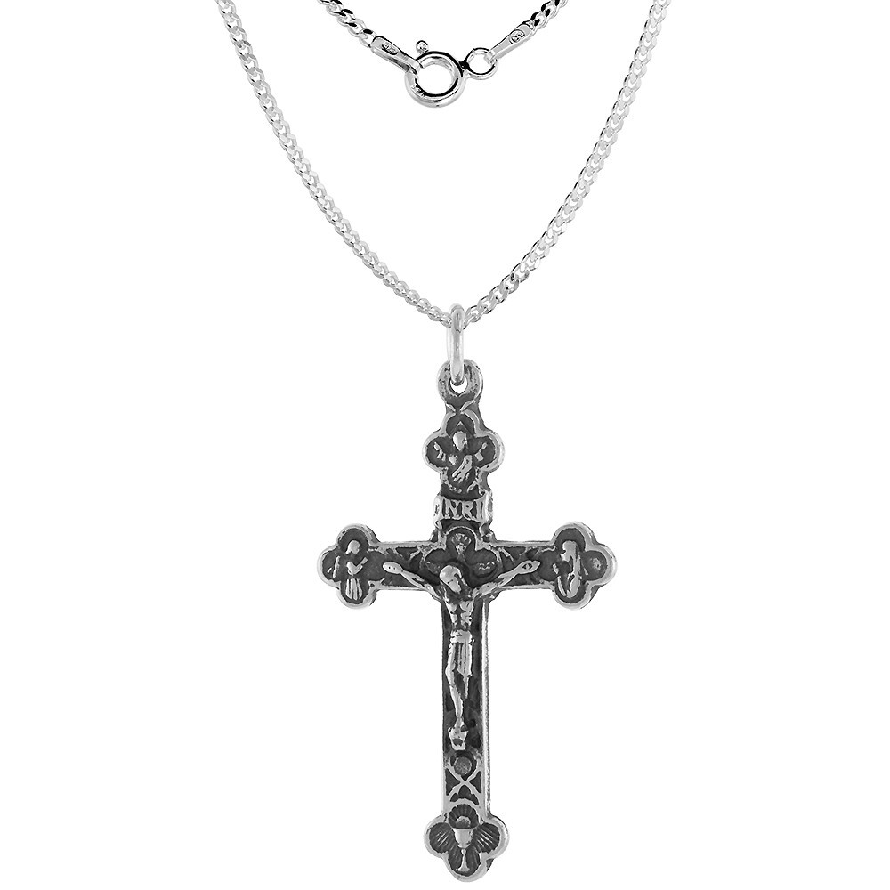 925 Sterling Silver Budded Liturgy Crucifix Cross Pendant 1 1/2 Inch (38mm) Tall