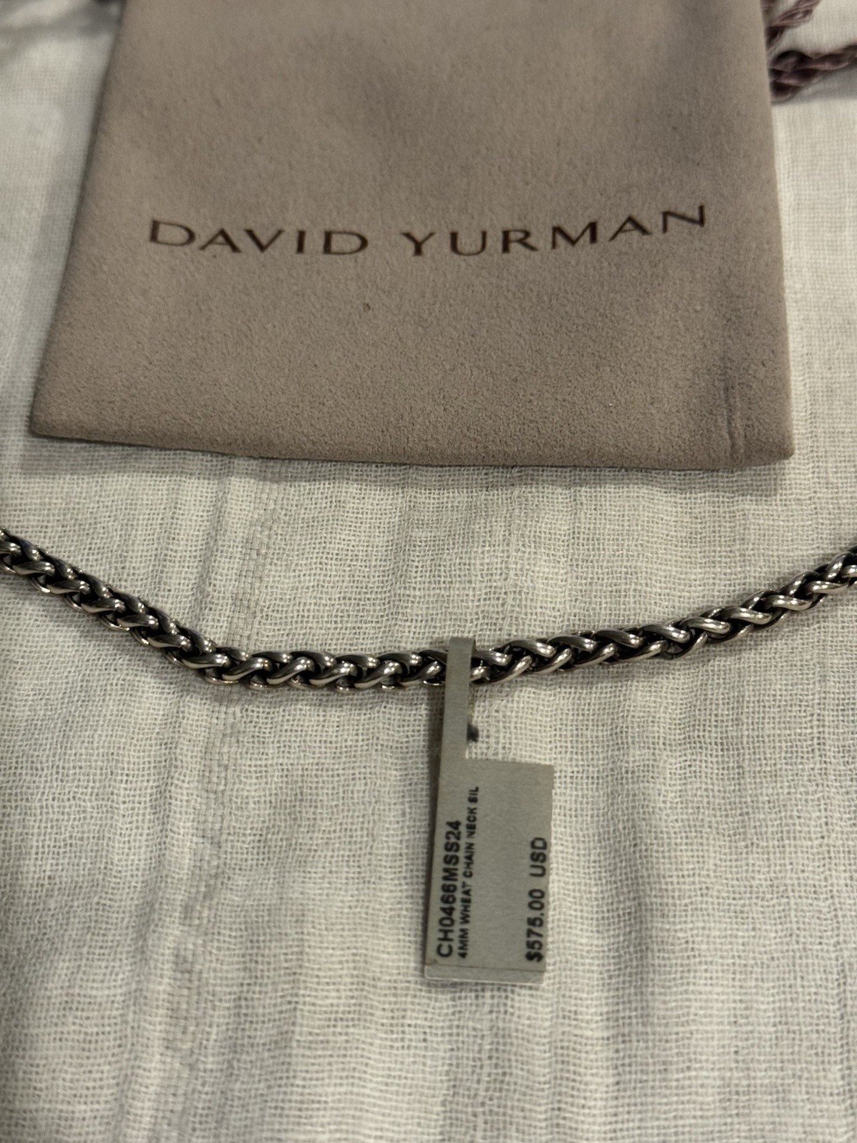 David Yurman Signed 925 Sterling Silver Cable Chain Necklace 24in CH0466MSS24
