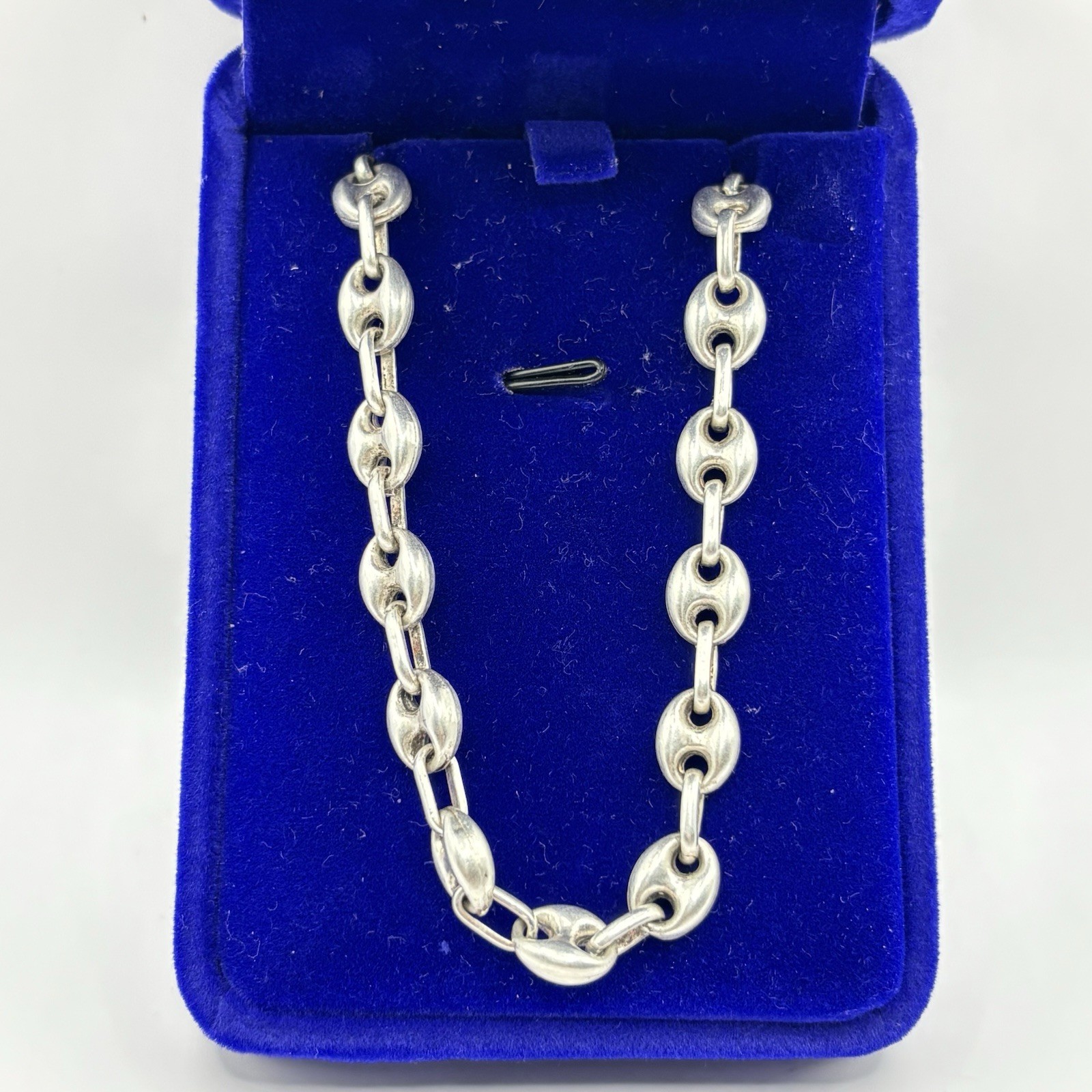 Sterling Silver .925 Puffed Mariner Chain Necklace Made In Italy 18.5” 28 Grams