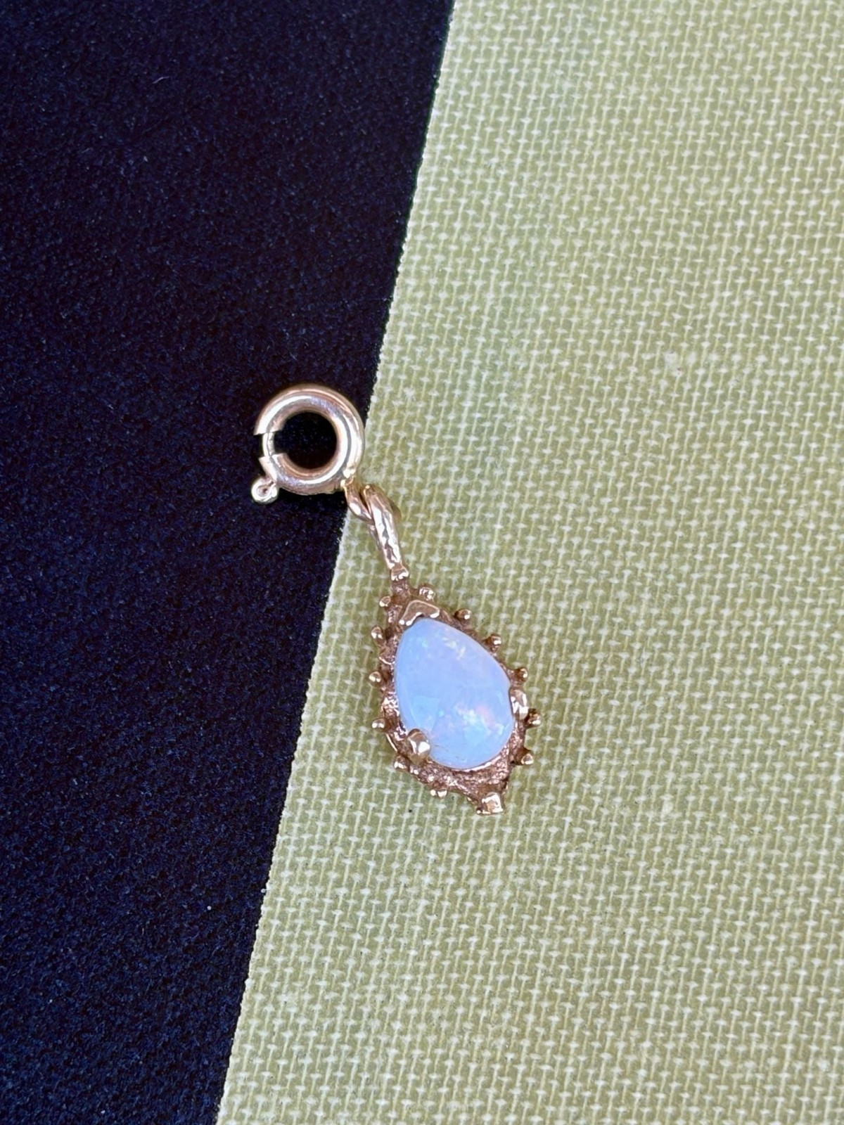 Vintage Pear Cut Australian Opal Drop Charm Pendant in 14K Yellow Gold