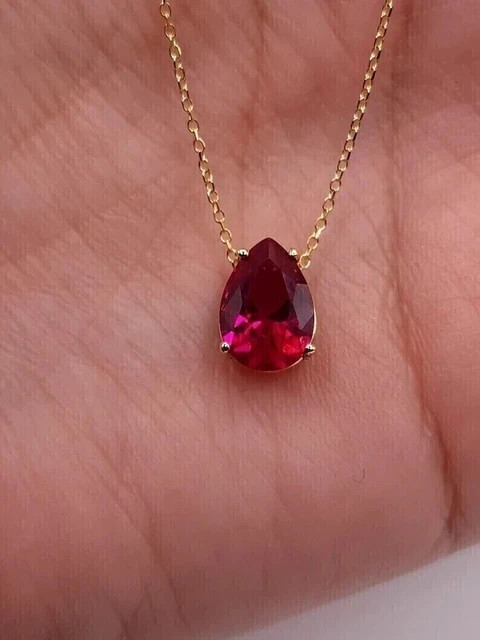 2 Ct Pear Cut Simulated Red Ruby Diamond Women’s Pendant 14K Yellow Gold Plated