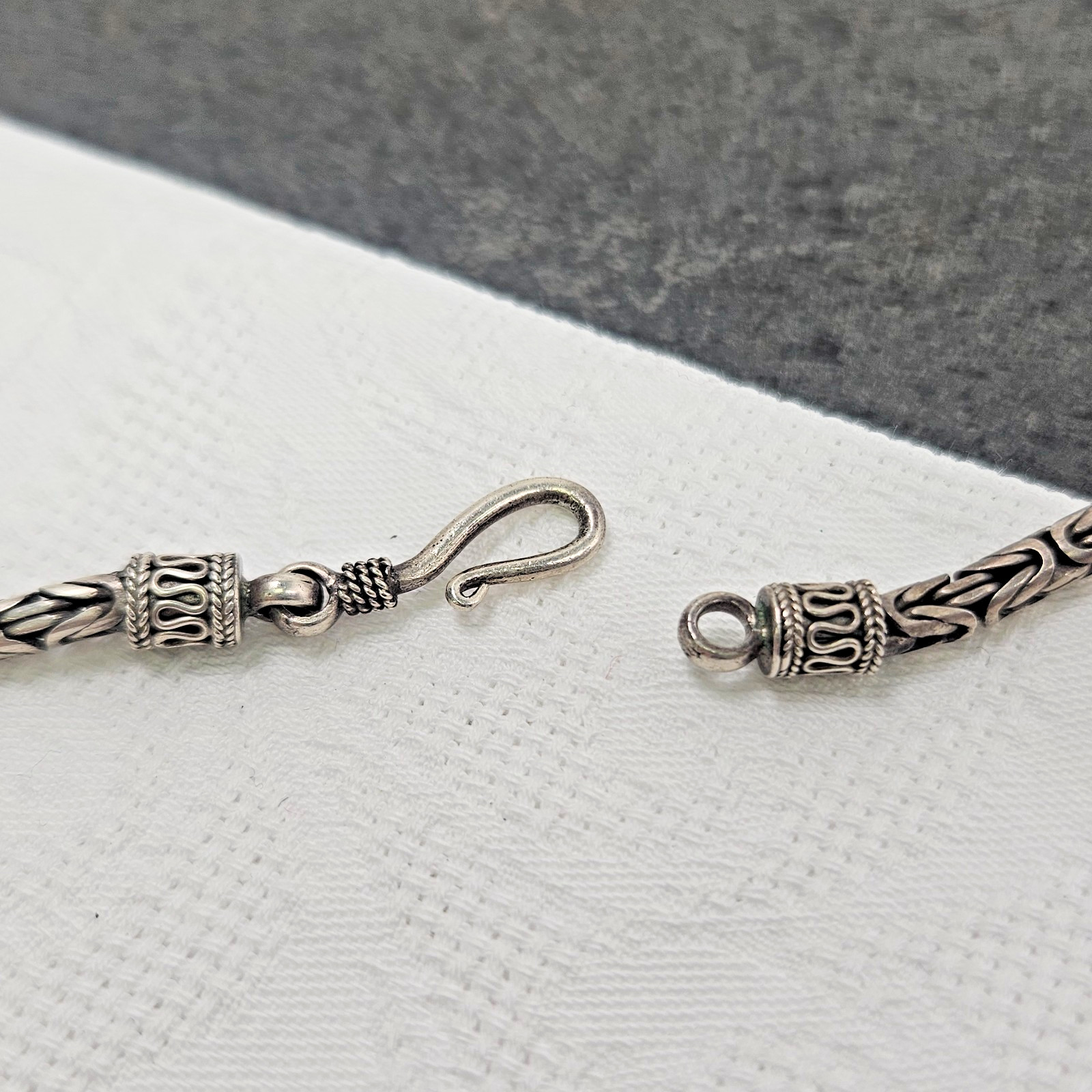 Sterling Silver Byzantine Chain Open S Hook Clasp 30″ Biker Men’s Necklace Long