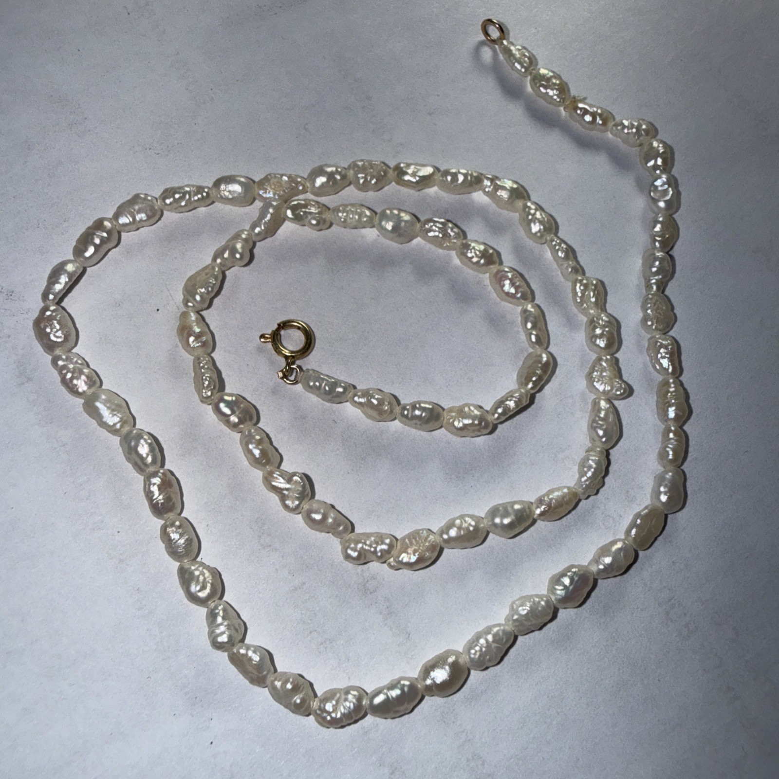 Necklace 14k Gold Cultured Rice Pearl 17” Unused Old Stock Vintage