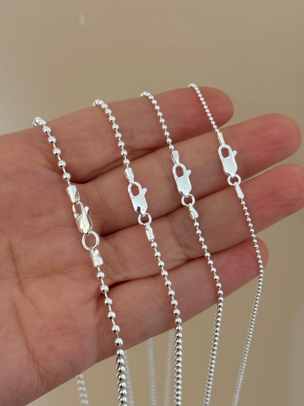 925 Sterling Silver Ball Beaded Chain Necklace High Polished