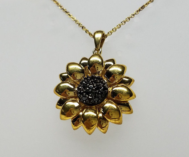 18k Gold 925 Sterling Silver CZ Flower Necklace Pendant NOS US SELLER!