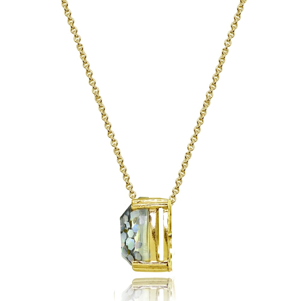 10mm Cushion-Cut White Glitter Gold Plated Sterling Silver Dainty Necklace