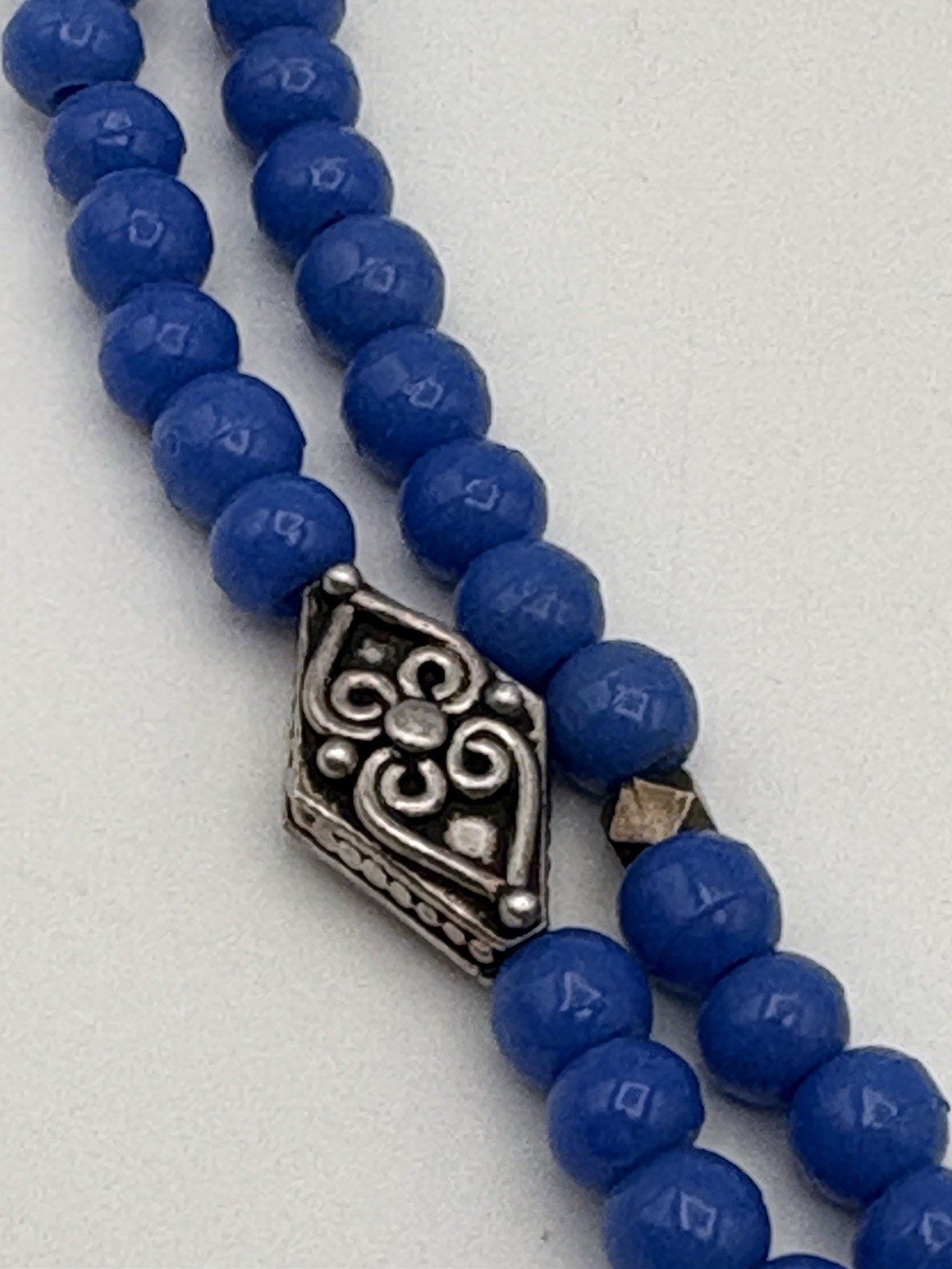 Sterling Silver & Lapis Necklace Double Strand Dyed Stone Beads Magnetic Close