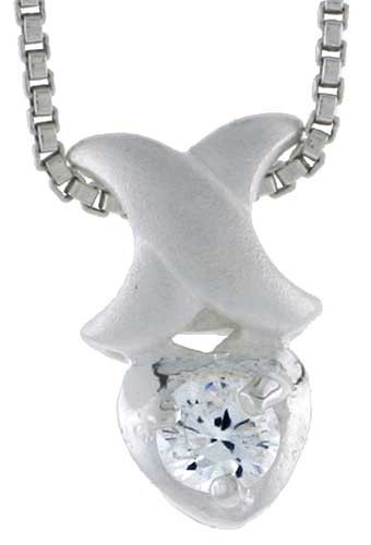 925 Sterling Silver Teeny X and Heart 3mm CZ Pendant 1/2 Inch (13mm) Tall