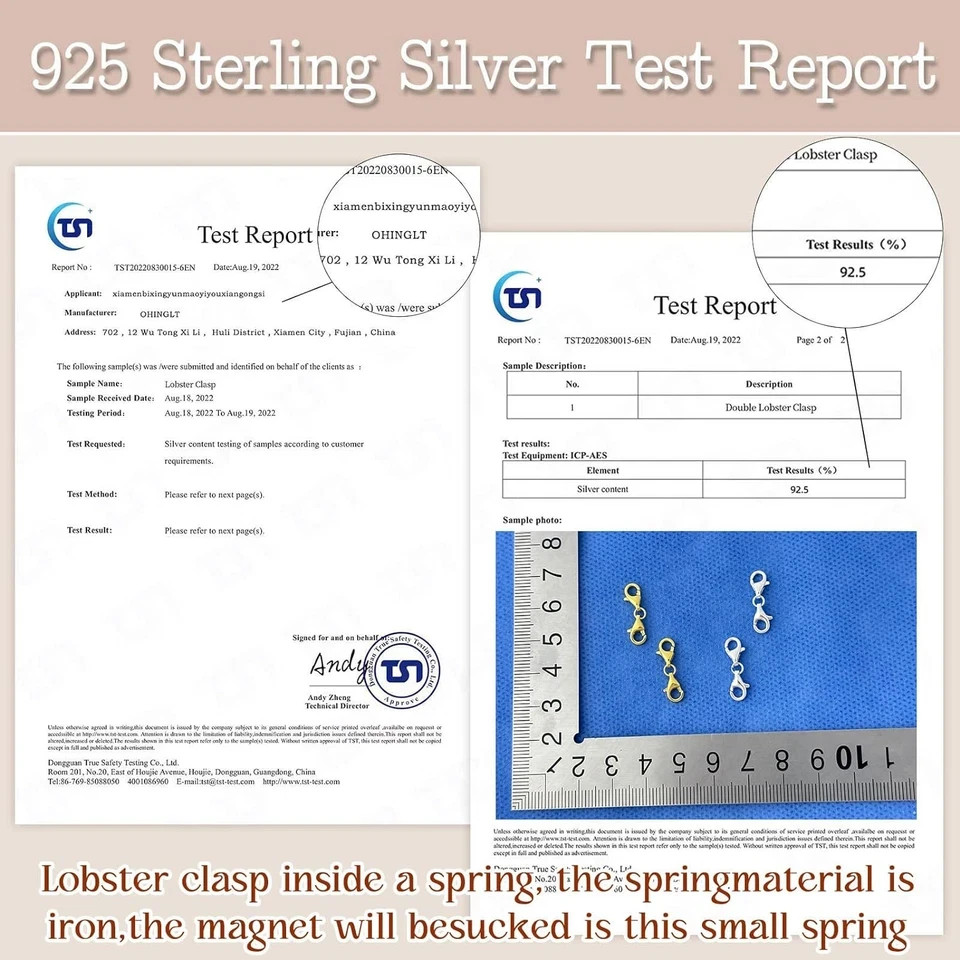 Double Lobster Claw Clasps 925 Sterling Silver Necklace Extender, Double End Des