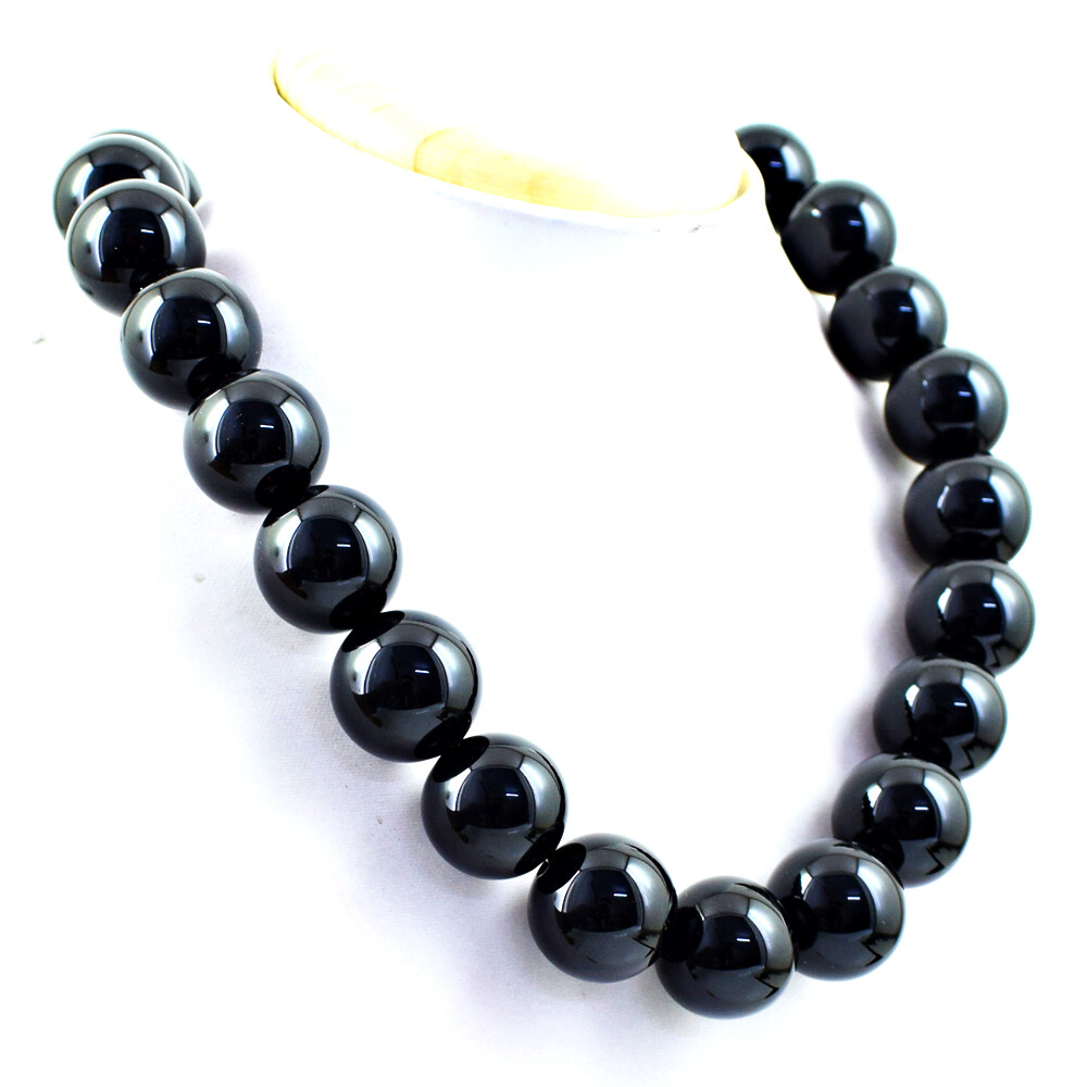 1250.00 Cts Natural Untreated Black Onyx Round Shape Beads Necklace NK 67E113
