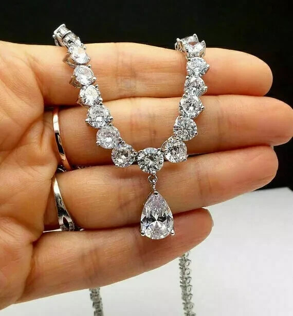 30Ct Round Cut Lab Created Diamond Choker Tennis Necklace 14K White Gold Plated