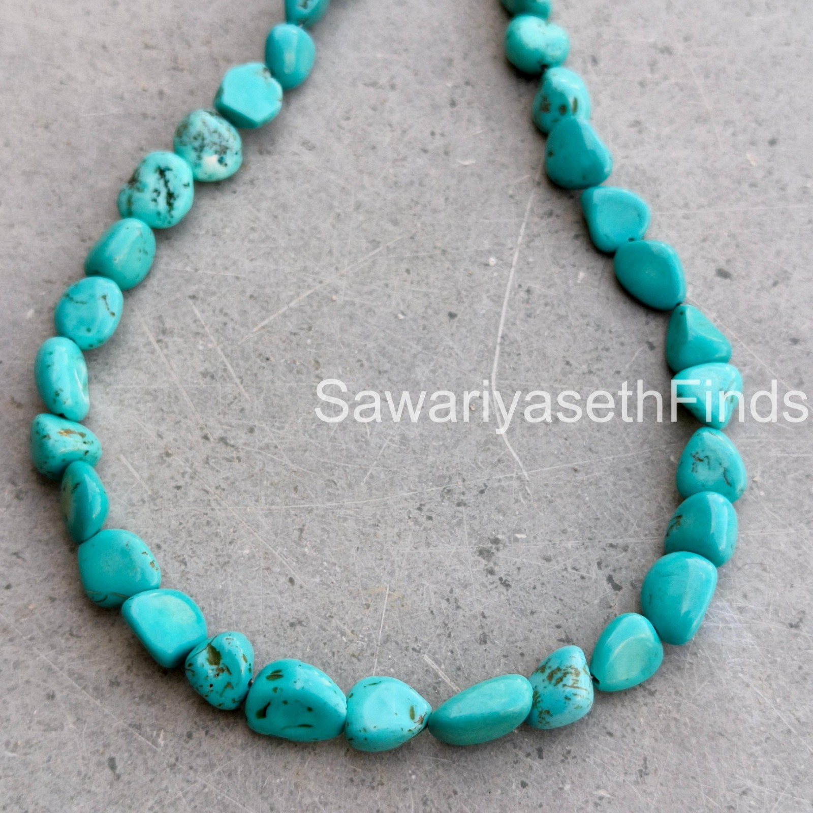 Natural Turquoise Nugget Beads Necklace, Boho Sterling Silver Clasp, December