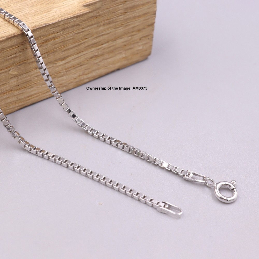 Real S925 Sterling Silver Chain Women 1.6mm Box Link Necklace 19.7inch