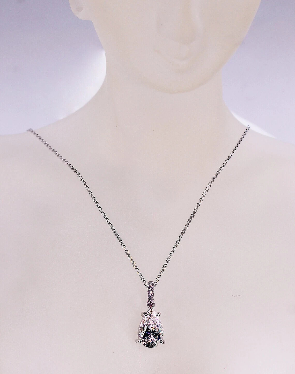 2 Ctw Pear Cut VVS1 Moissanite Solitaire Pendant 14K White Gold Plated 18″ Chain