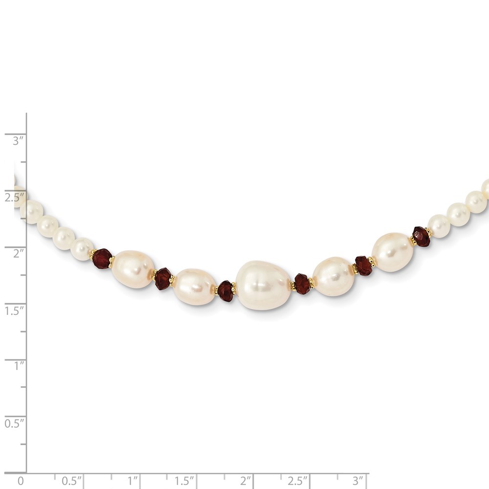14k Yellow Gold White Semi-Round Cultured Pearl & Garnet Bead Necklace 18″