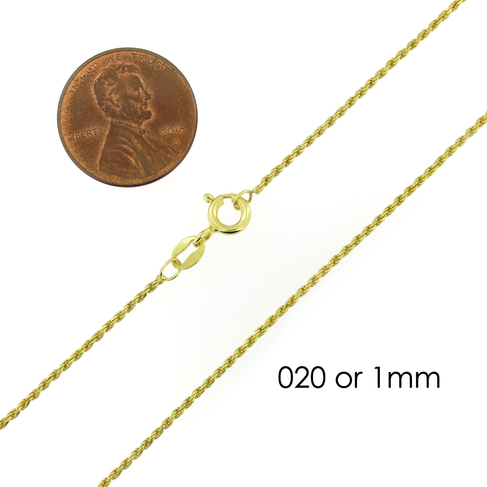 925 Sterling Silver Gold-Plated Diamond Cut Rope 1mm Chain Necklace .925 Italy