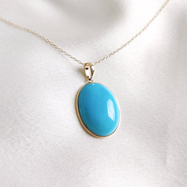 Sterling Silver Sleeping Beauty Turquoise Pendant, Gold Plated Handmade Jewelry