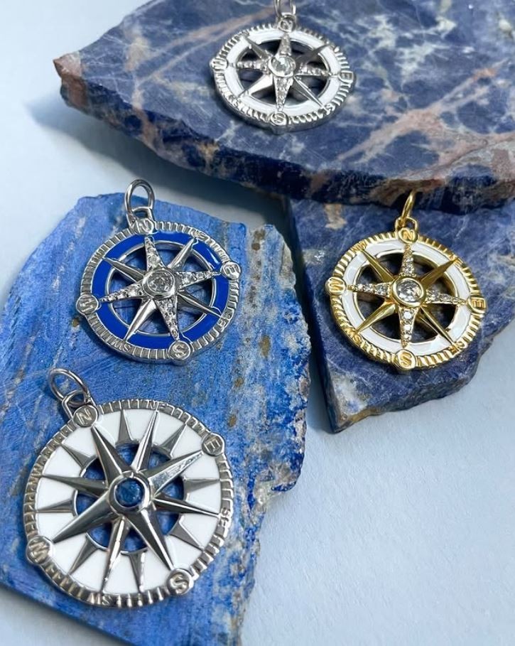 MONICA RICH KOSANN “ADVENTURE” GLOBAL COMPASS STERLING ENAMEL SAPPHIRE PENDANT