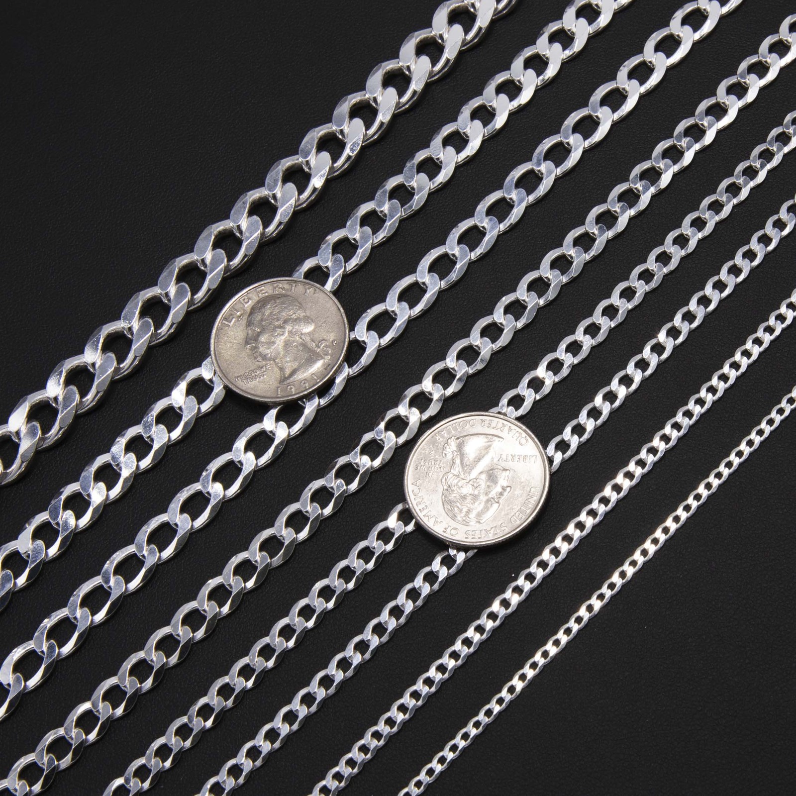 Shiny Curb Link Chain Solid Sterling Silver 925 Italy All Sizes