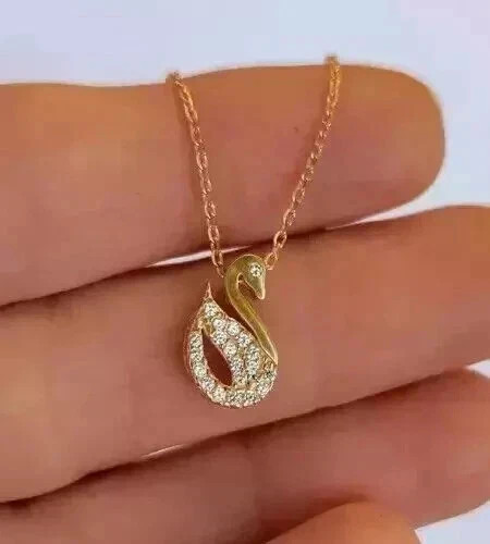 1.50 Ct Round Cut Real Moissanite 14K Yellow Gold Plated Women’s Swan Pendant