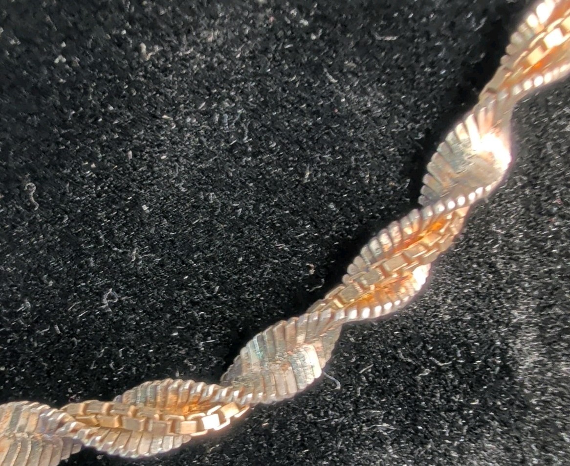 925 Sterling Silver Two Tone Twisted Flat & Box Combo 18″ Chain Necklace 15.2g.