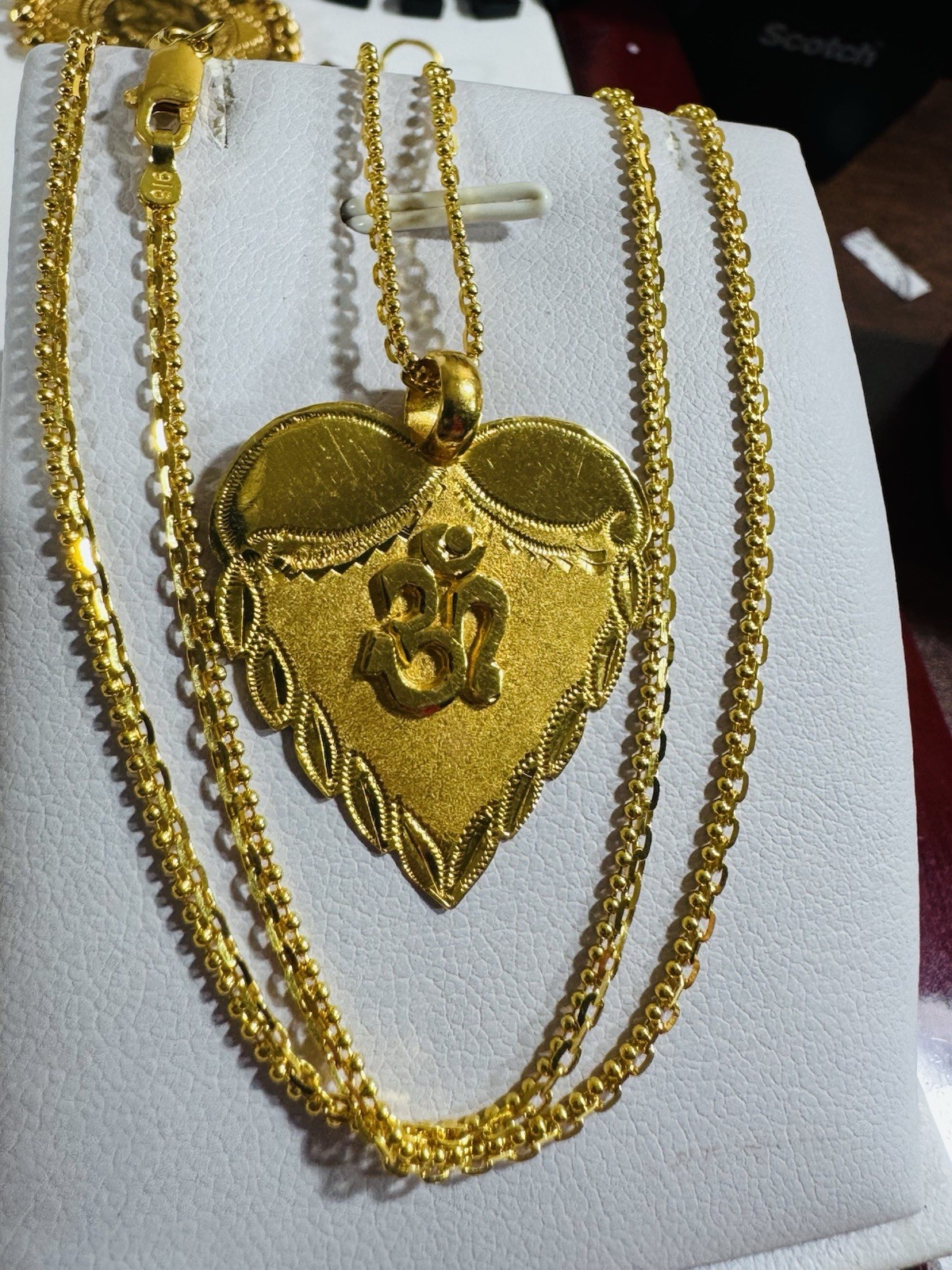 Saudi Dubai 22K Solid 916 Real Gold Heart Sikh Set Necklace 20” Long 9.0g 2.2mm
