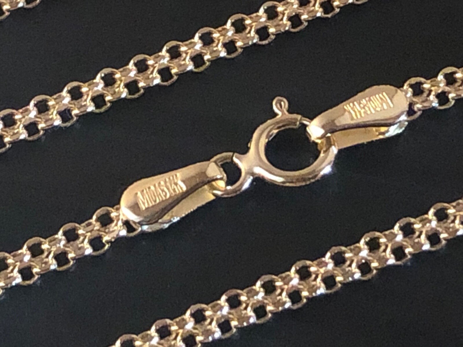 14 k Solid Yellow Gold 2.4 mm Rolo Bismark Chain Necklace 16″,18″,20″,22″,24”.