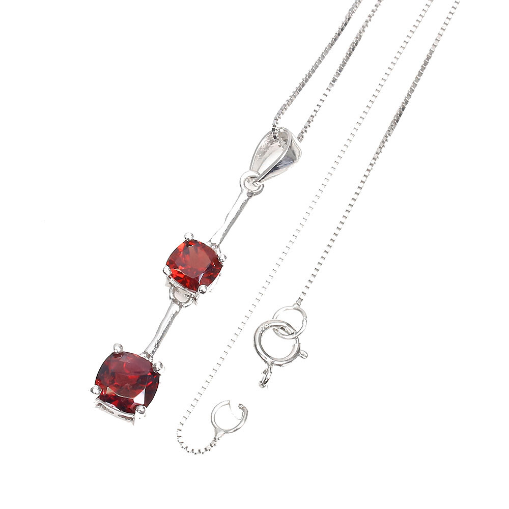 925 Sterling Silver Cushion Mozambique Garnet 6mm Necklace 18 Inches