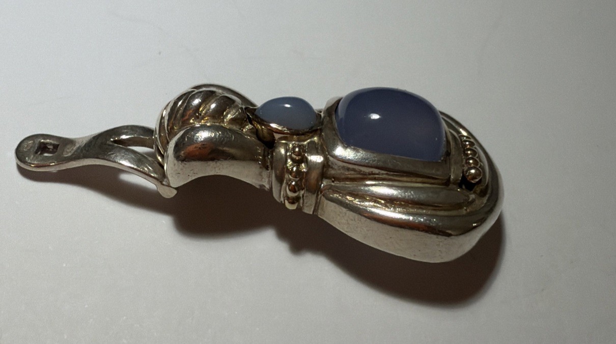 925 Sterling Silver 18K Gold Blue Chalcedony Hinged Enhancer Pendant Clip⁠