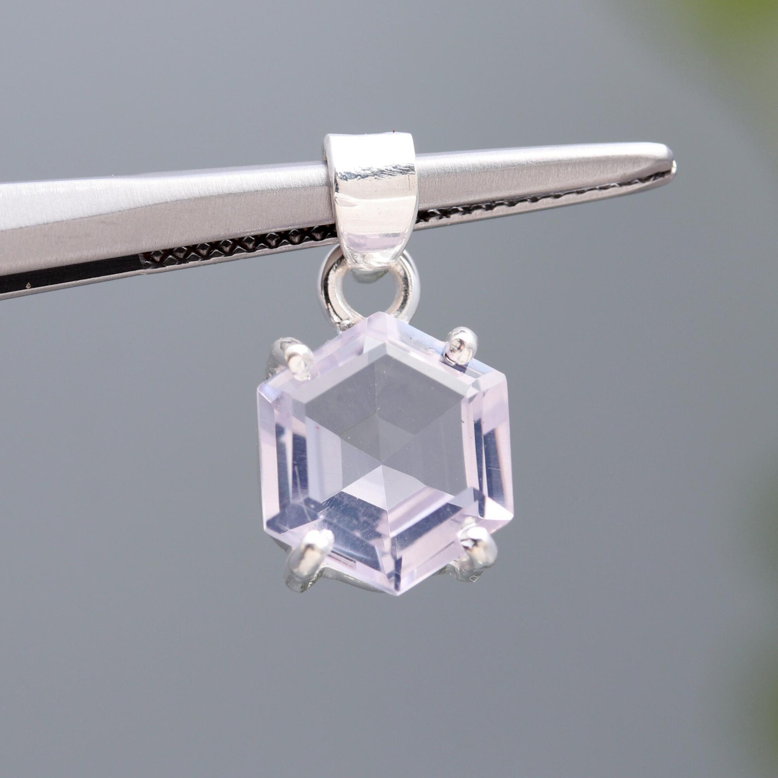 Lavender Quartz Hexagon Boho Pendant 925 Sterling Silver Jewelry Birthday Gift