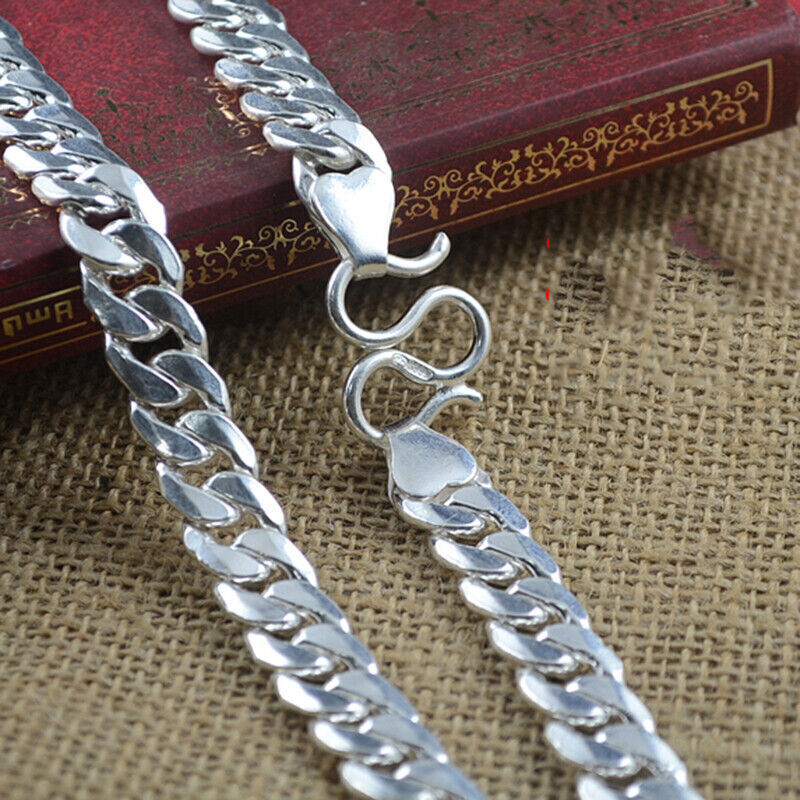 Pure Silver 999 Necklace Women Men Solid Curb Chain Cuban Chain Many Size Choose