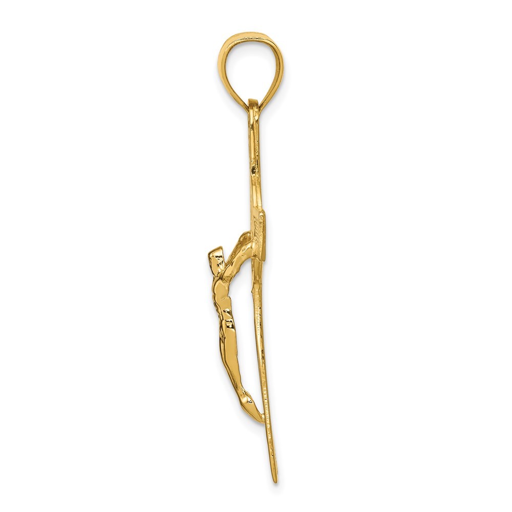 14K Gold Polished San Benito Solid 2-Sided Crucifix Pendant; Length 42.75 mm