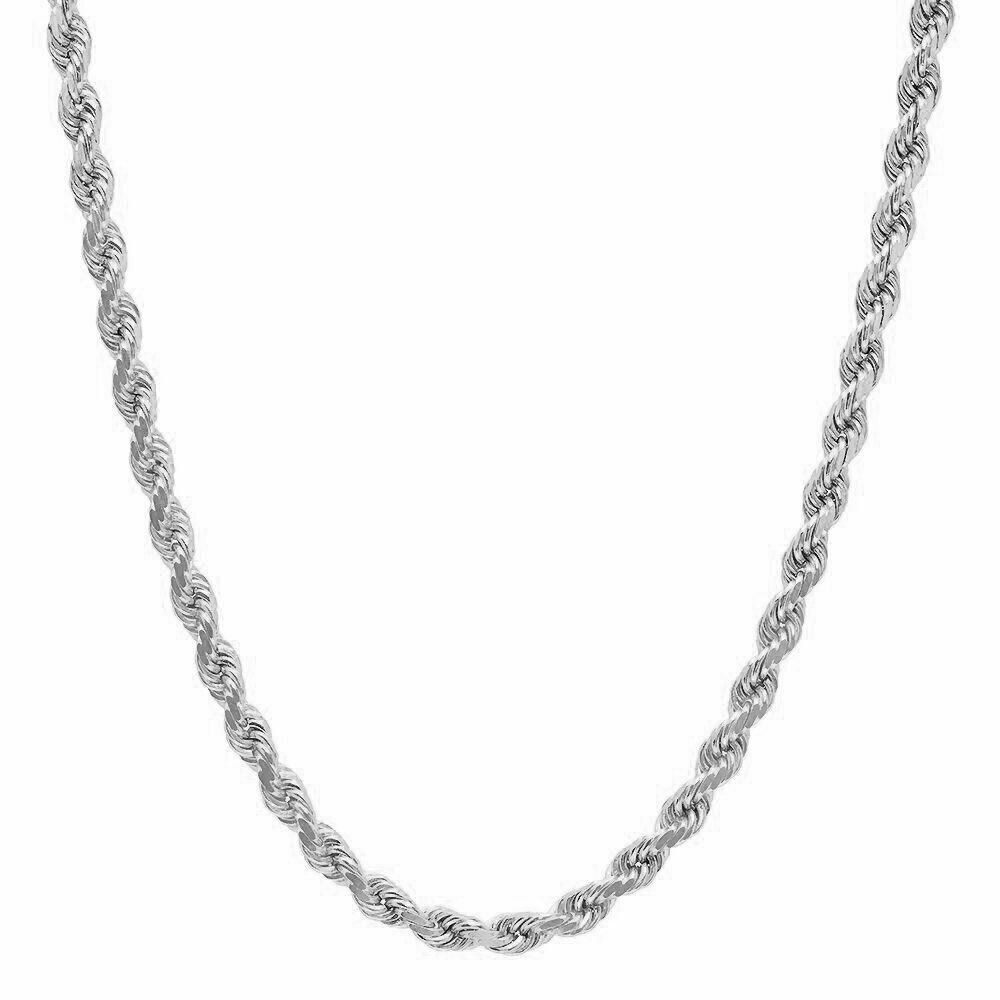 Solid 925 Sterling Silver Italian Rope Chain Mens Necklace 4.00mm – Diamond Cut