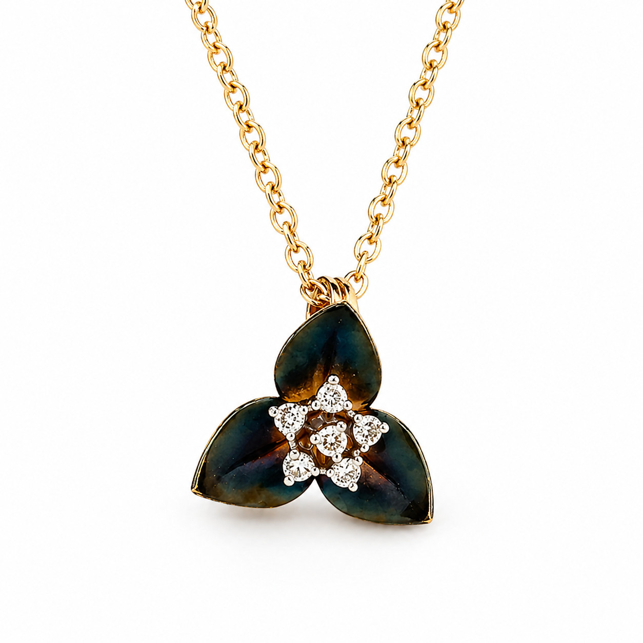 Natural Diamond Lotus Pendant Necklace 14K Yellow Gold | Dainty Floral Diamond