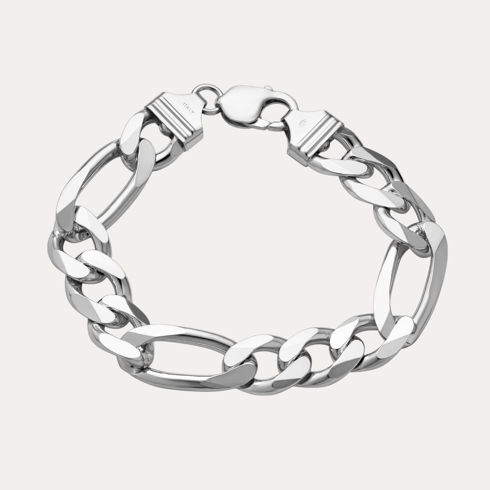 13mm Figaro Bracelet – 925 Sterling Silver or 14k Gold Vermeil Made in Italy