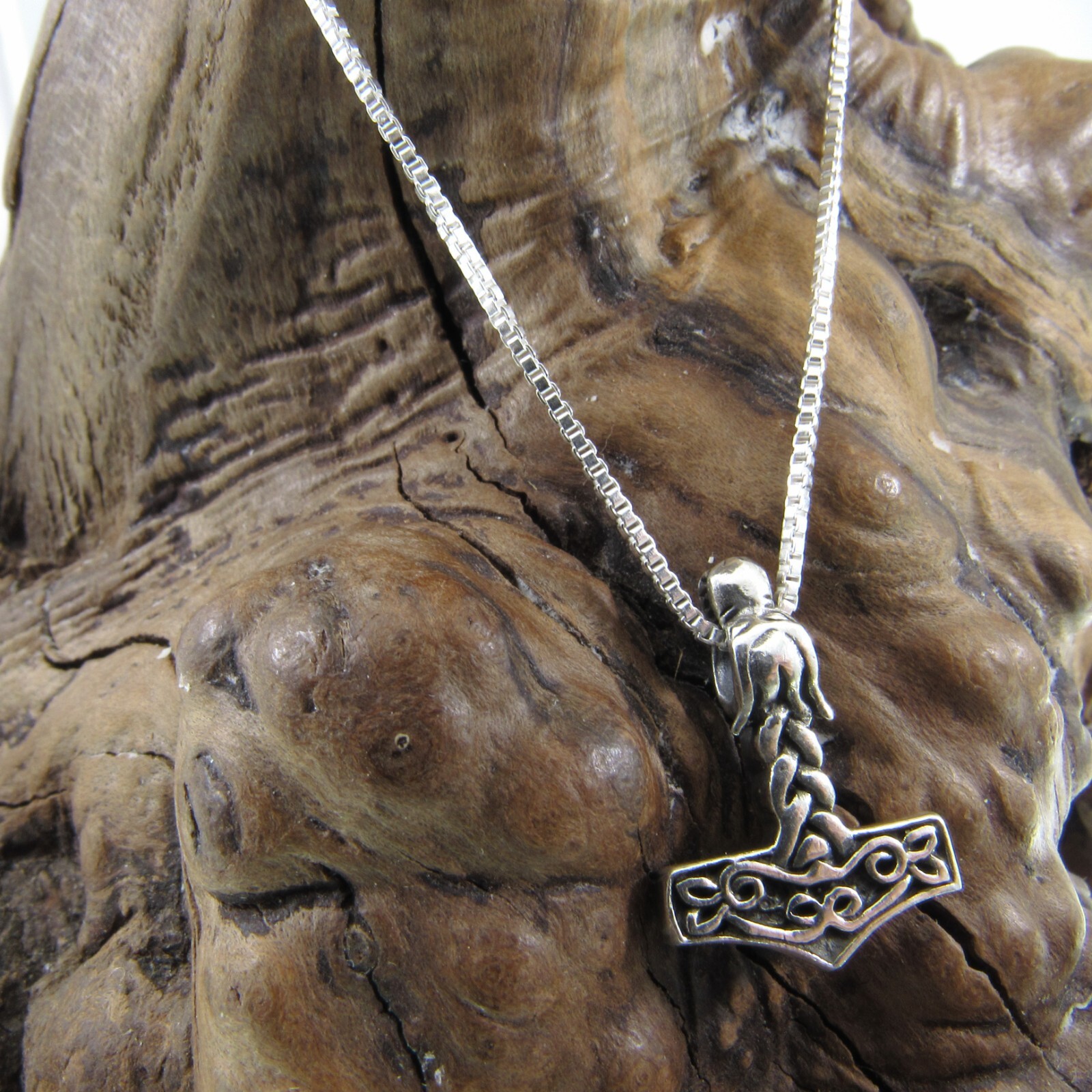 Solid 925 Sterling Silver Thor’s Hammer Pendant Necklace w/ Silver Box Chain