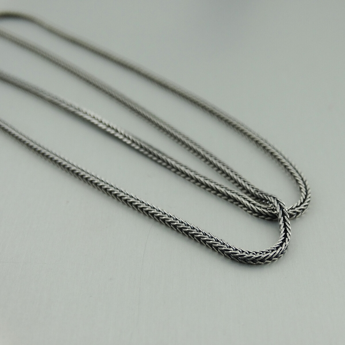1.5mm Antiqued Square Foxtail Chain – 925 Sterling Silver – Oxidized Necklace