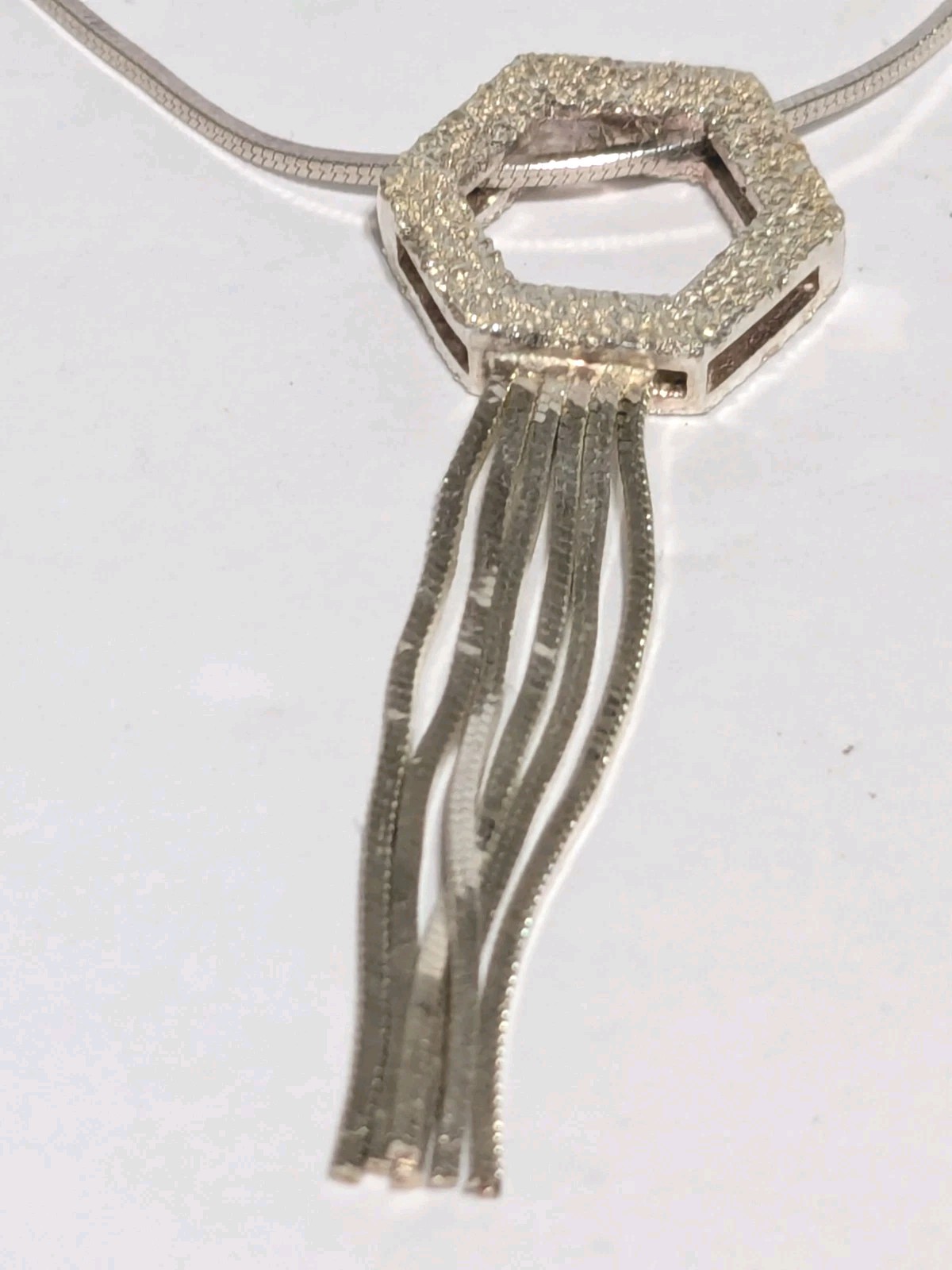 Milor Italy Sterling Silver 925 Hexagon Pendant Necklace With Chain Tassels 15″
