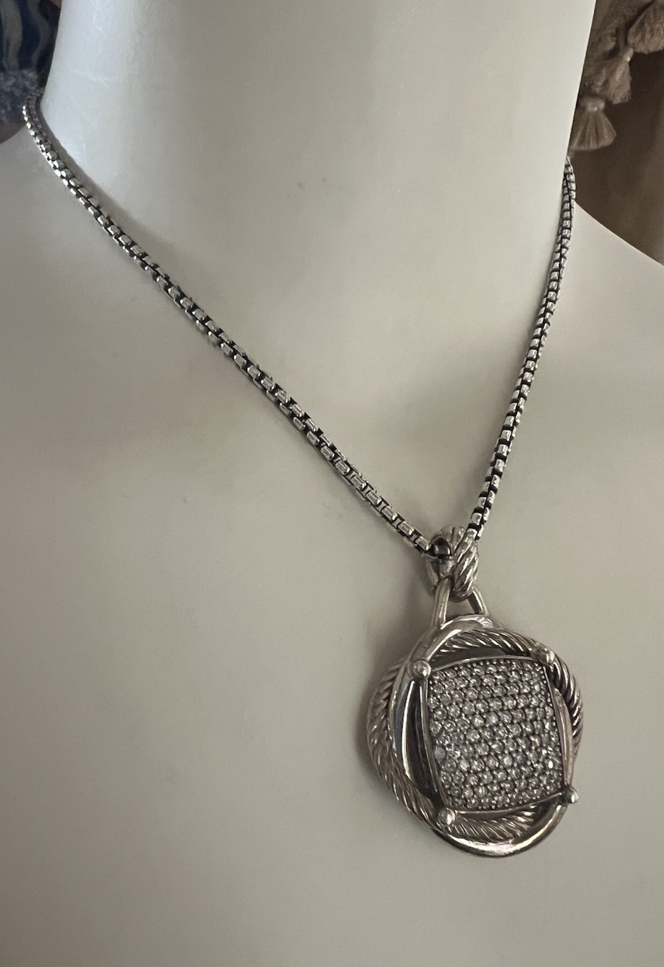 David Yurman Sterling Silver 2.7mm 16” Box Chain Necklace 14k Gold Hangtag