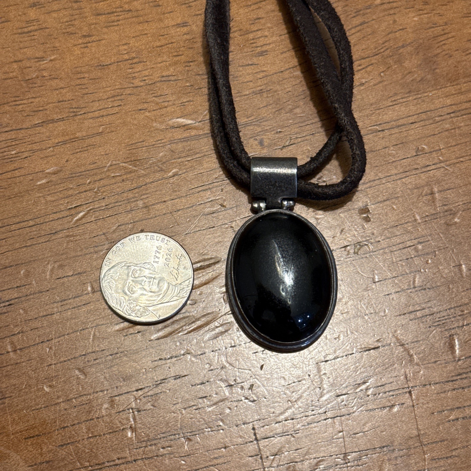 CLAUDIA AGUDELO EXEX Sterling Silver 925 Large Onyx Pendant, 15in Leather cord