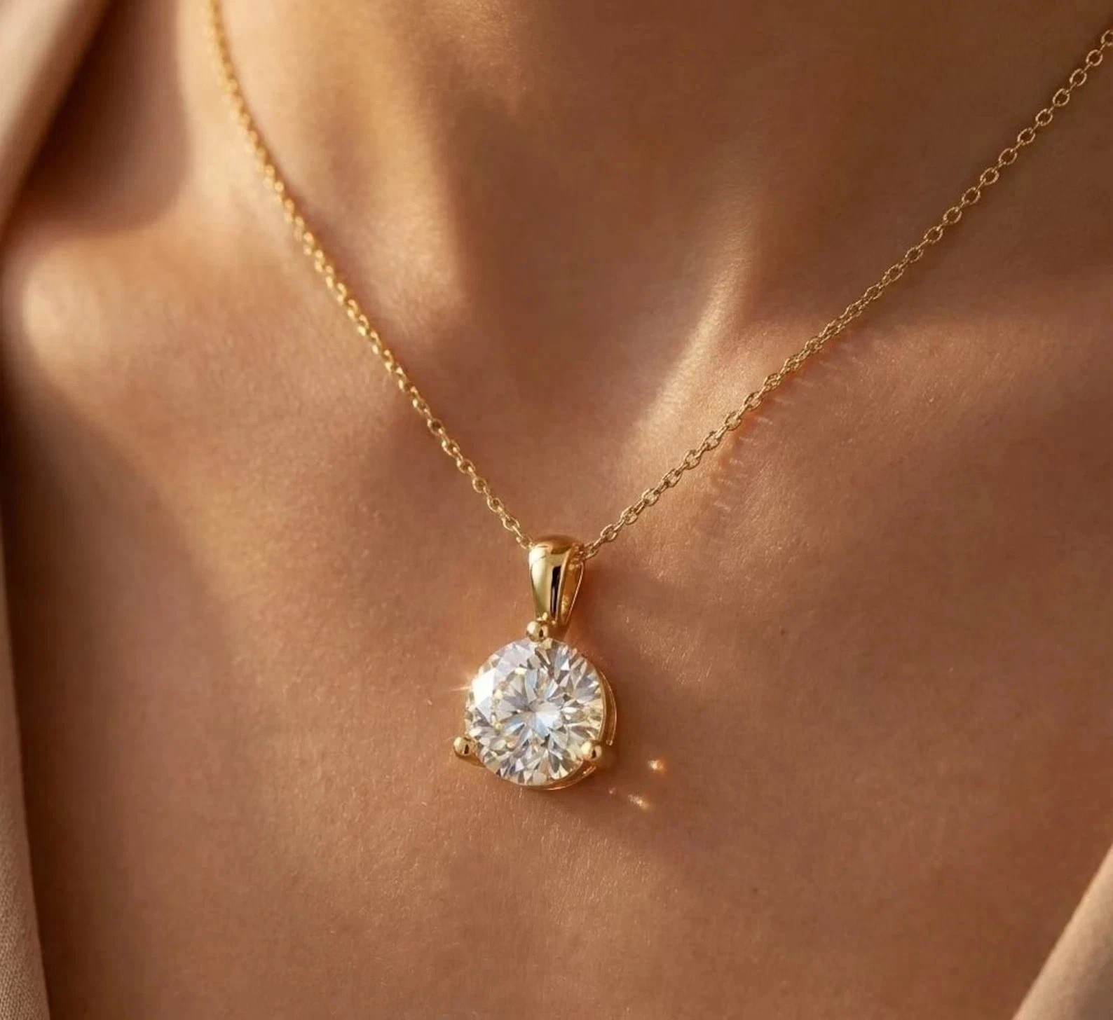 14K Yellow Gold Plated 3 Ct Round Cut GRA Certified Moissanite Solitaire Pendant