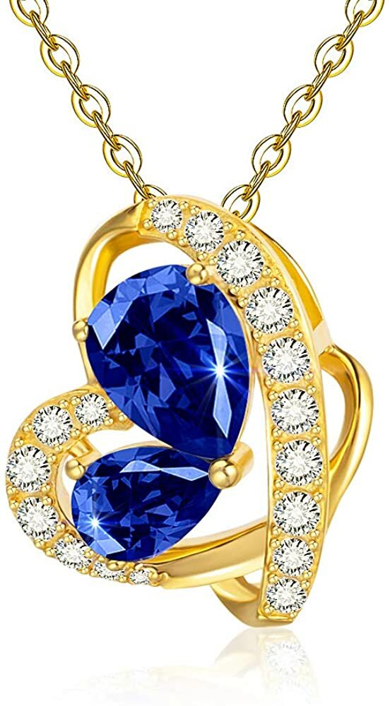 BEAUTIFUL 14k Gold Heart Sapphire Necklace for Women Anniversary Birthday Plated