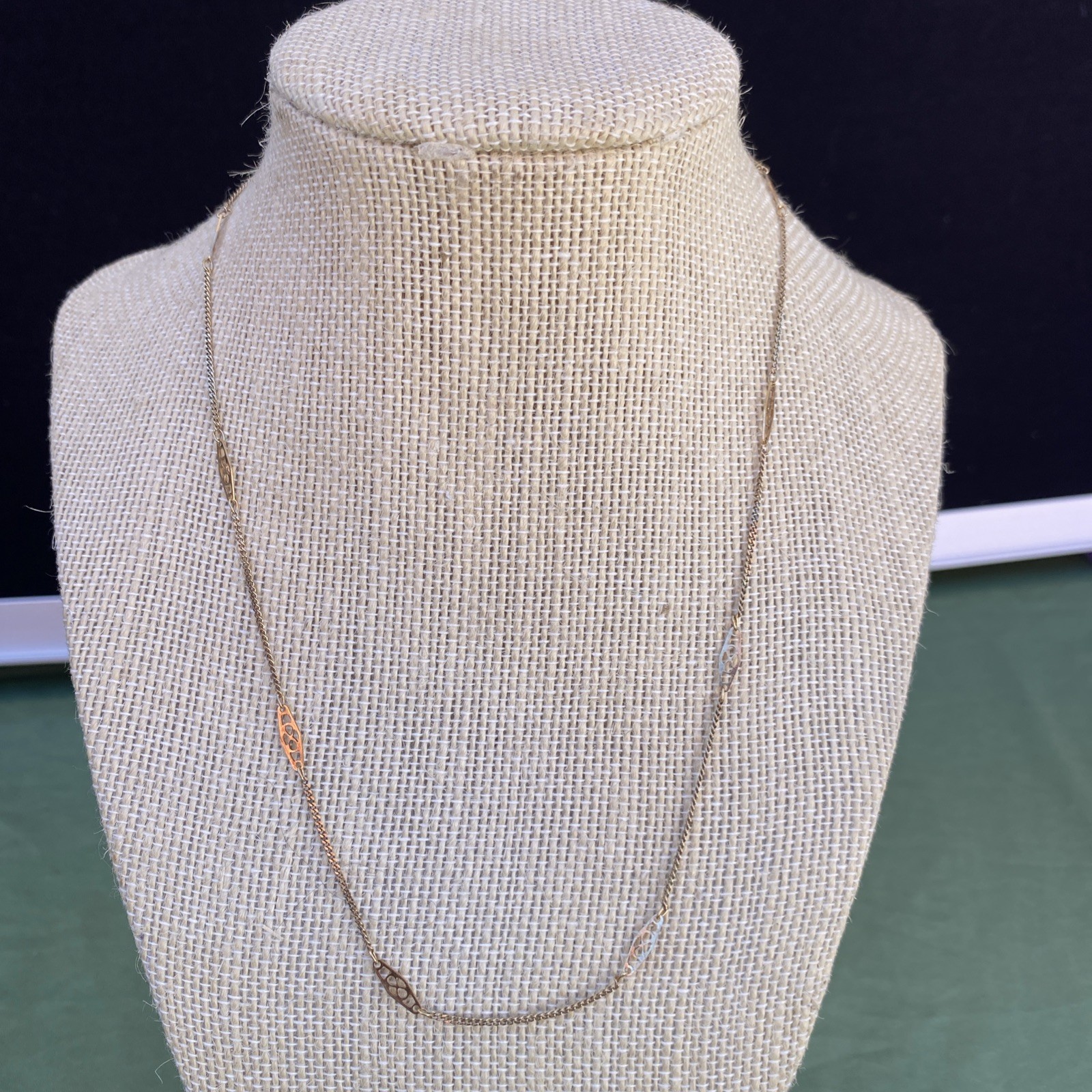 Vintage 14k Rose Gold Station Necklace Filigree Link Chain Necklace 2.5gr
