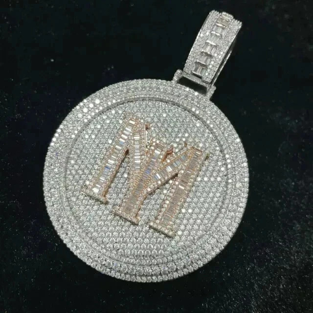 3.50Ct Round Cut Lab Created Diamond Custom Letter Pendant 14K White Gold Plated
