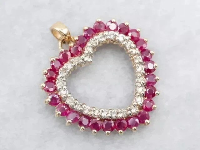 2.50Ct Round Cut Lab-Created Red Ruby Open Heart Pendant 14K Yellow Gold Plated